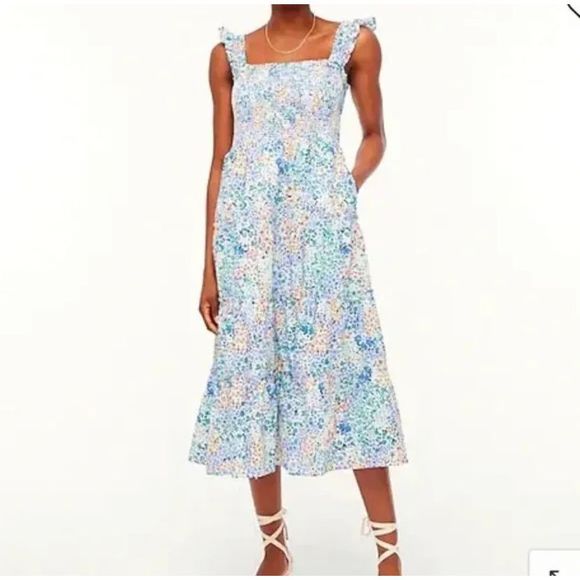 J. Crew Floral Smocked Tiered Midi Dress Ruffle Lined Size Medium - Picture 13 of 13